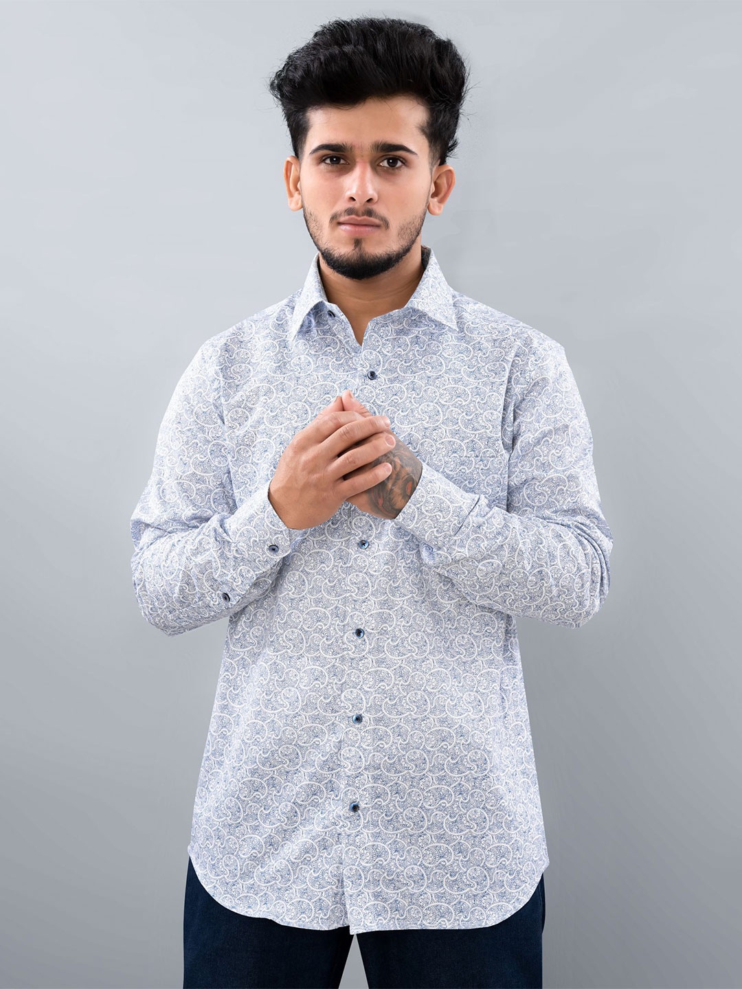 

FRENCH CROWN Men Blue Standard Floral Opaque Printed Formal Shirt