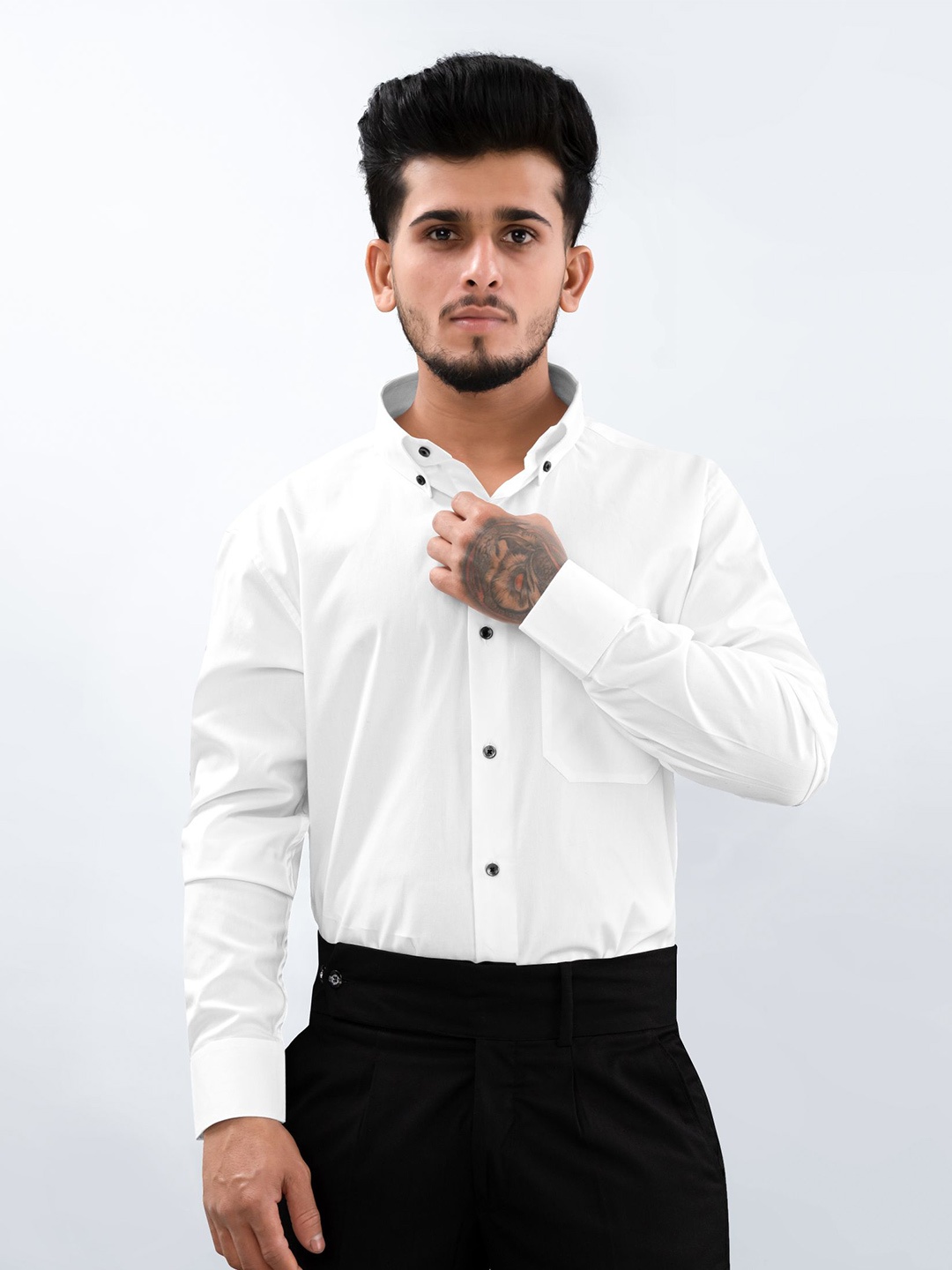 

FRENCH CROWN Standard Button-Down Collar Cotton Casual Shirt, White