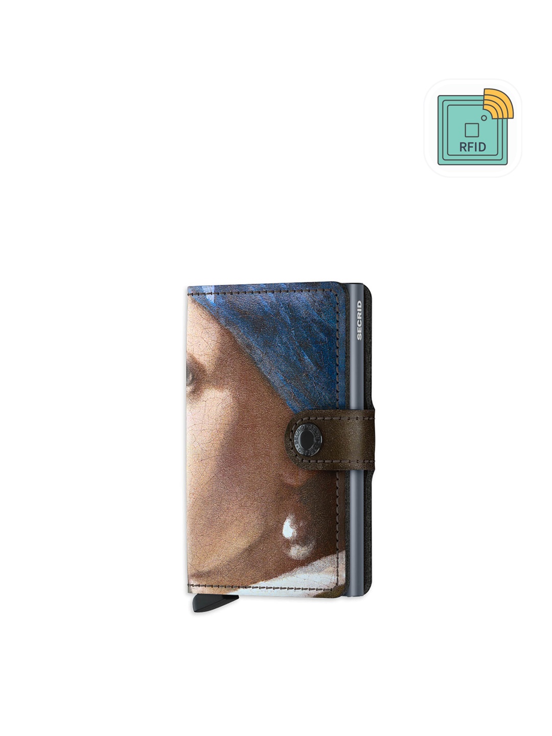 

SECRID Men Art Pearl Earring Leather Card Holder With RFID, Blue