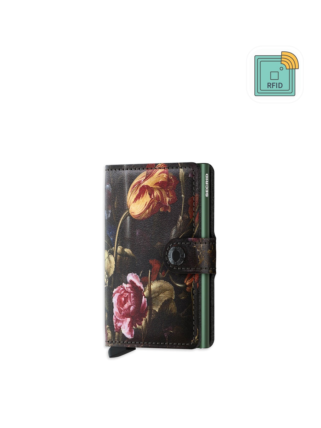 

SECRID Men Floral Printed Leather Card Holder With RFID, Black