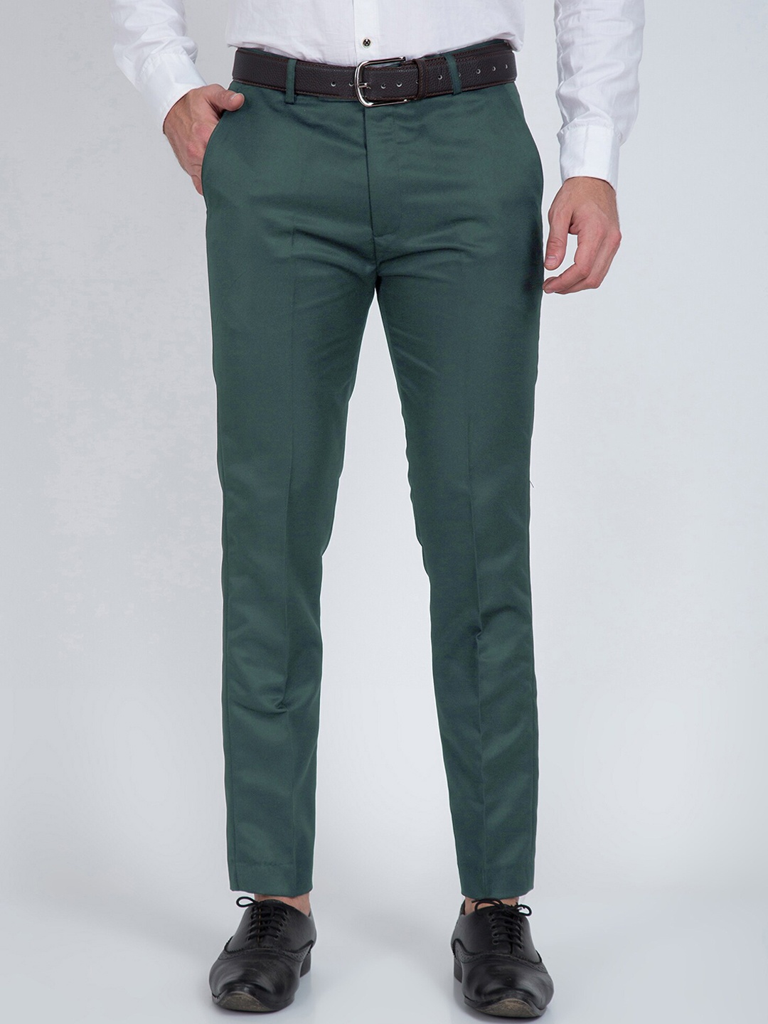 

Cyphus Men Flat-Front Mid-Rise Smart Formal Trousers, Green