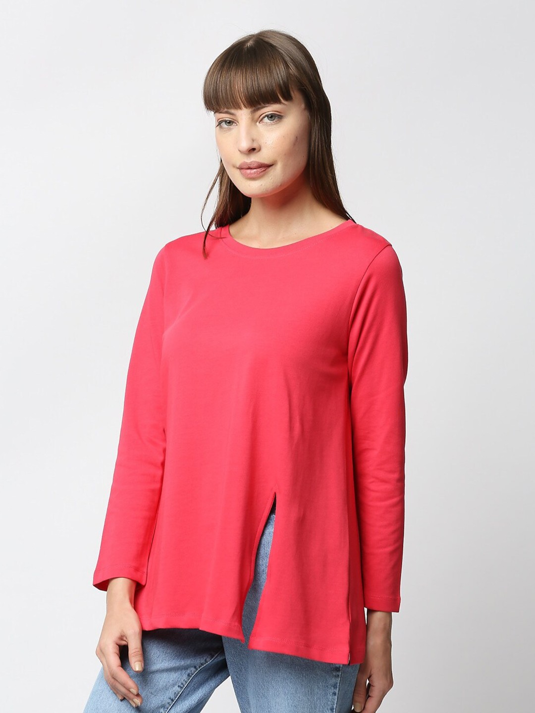 

VALEN CLUB Round Neck Regular Sleeves Cotton T-shirt, Pink