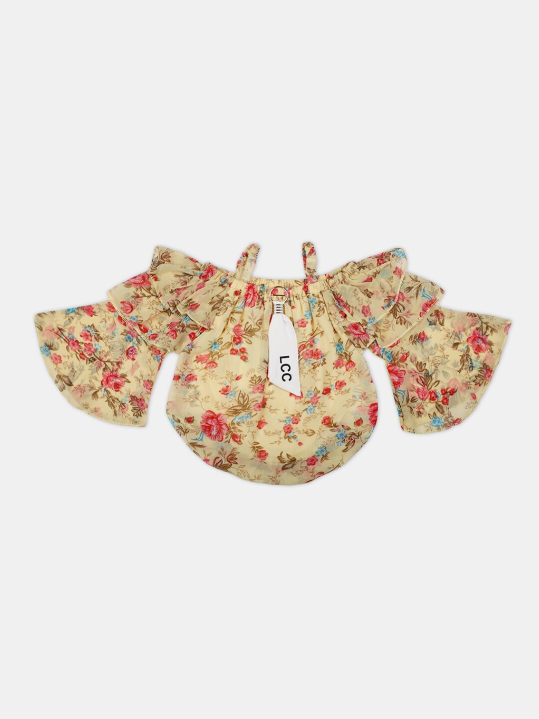 

V-Mart Girls Floral Printed Gathered Flutter Sleeves Top, Yellow