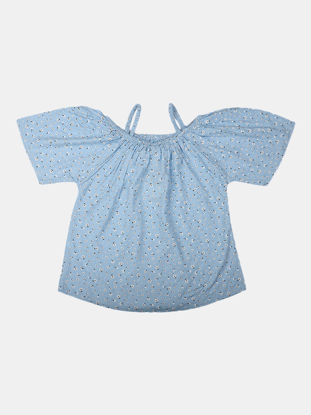 

V-Mart Floral Printed Cold-Shoulder Cotton Top, Blue