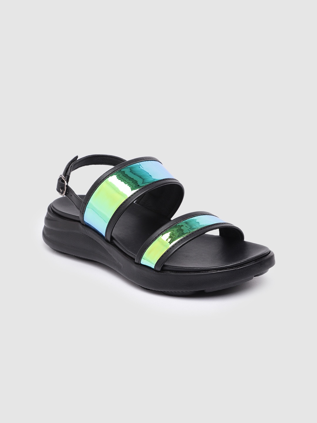 

Inc 5 Iridescent Effect Open Toe Flats, Black