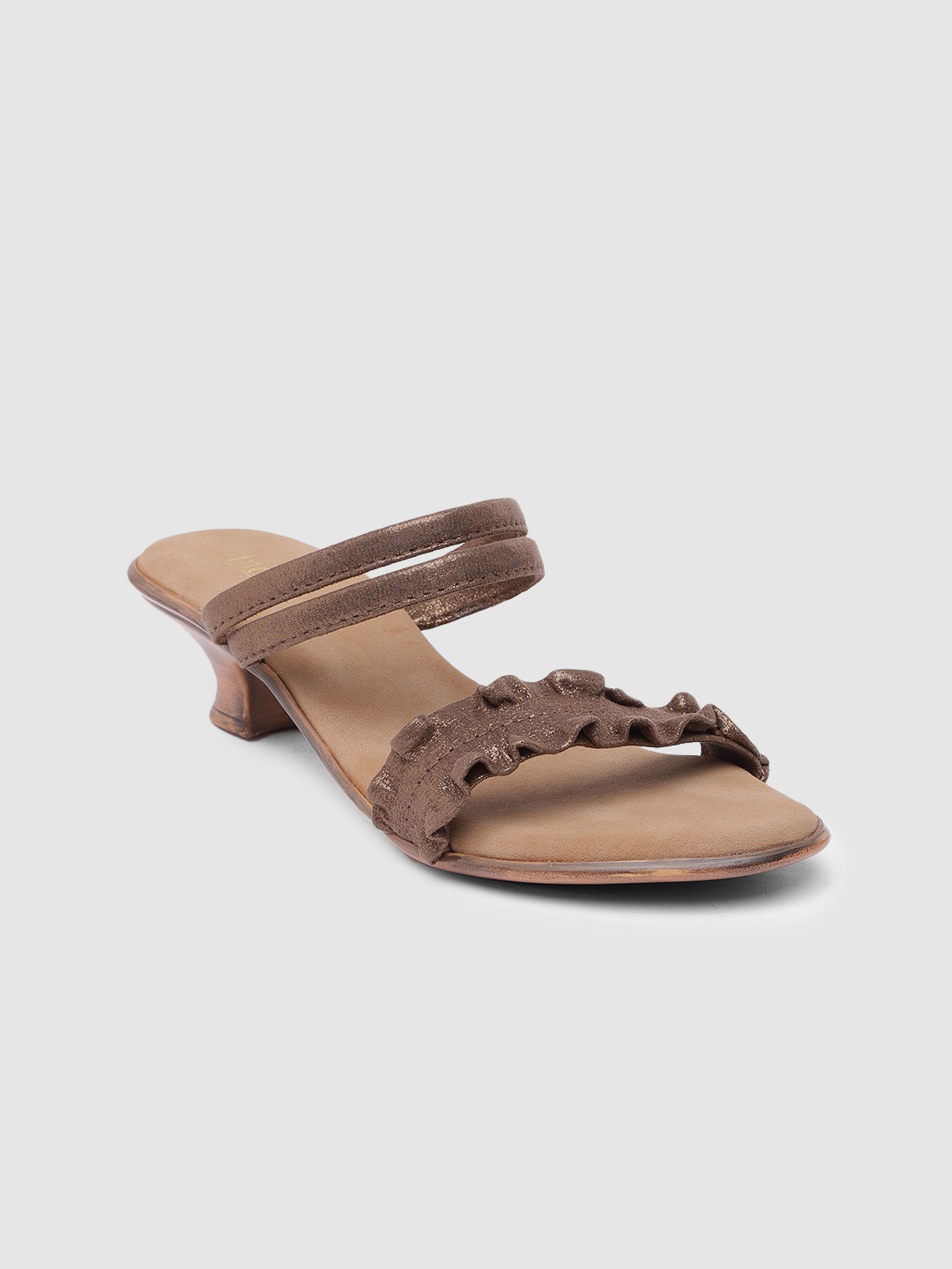 

Inc 5 Women Kitten Sandals With Ruffles & Shimmering Detail, Gold