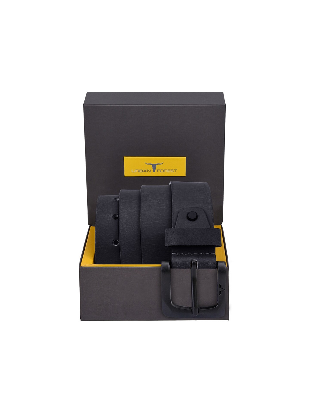 

URBAN FOREST Men Wide Leather Buckle Casual Belt, Black