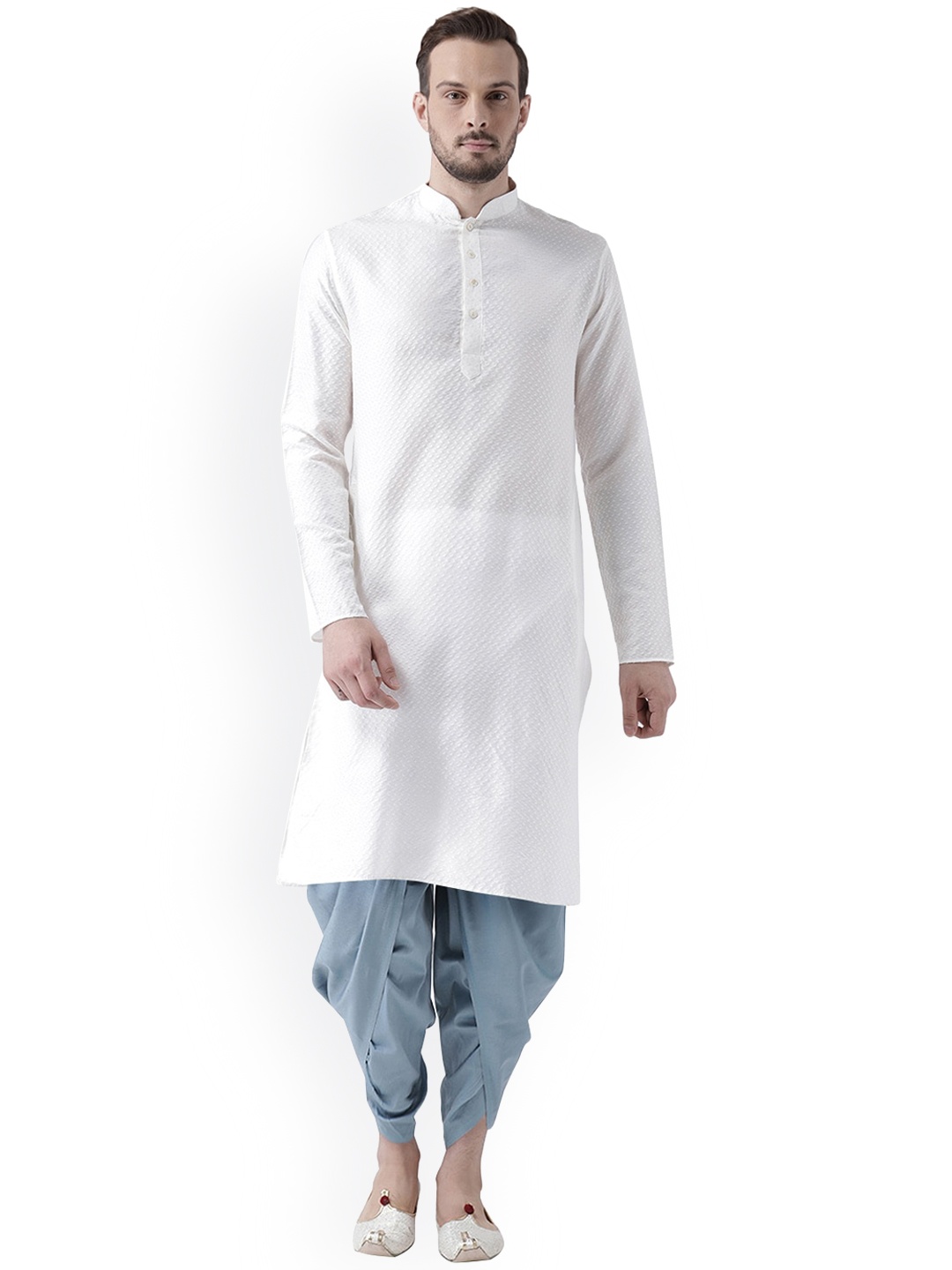 

KISAH Paisley Self Design Mandarin Collar Kurta with Dhoti Pants, White