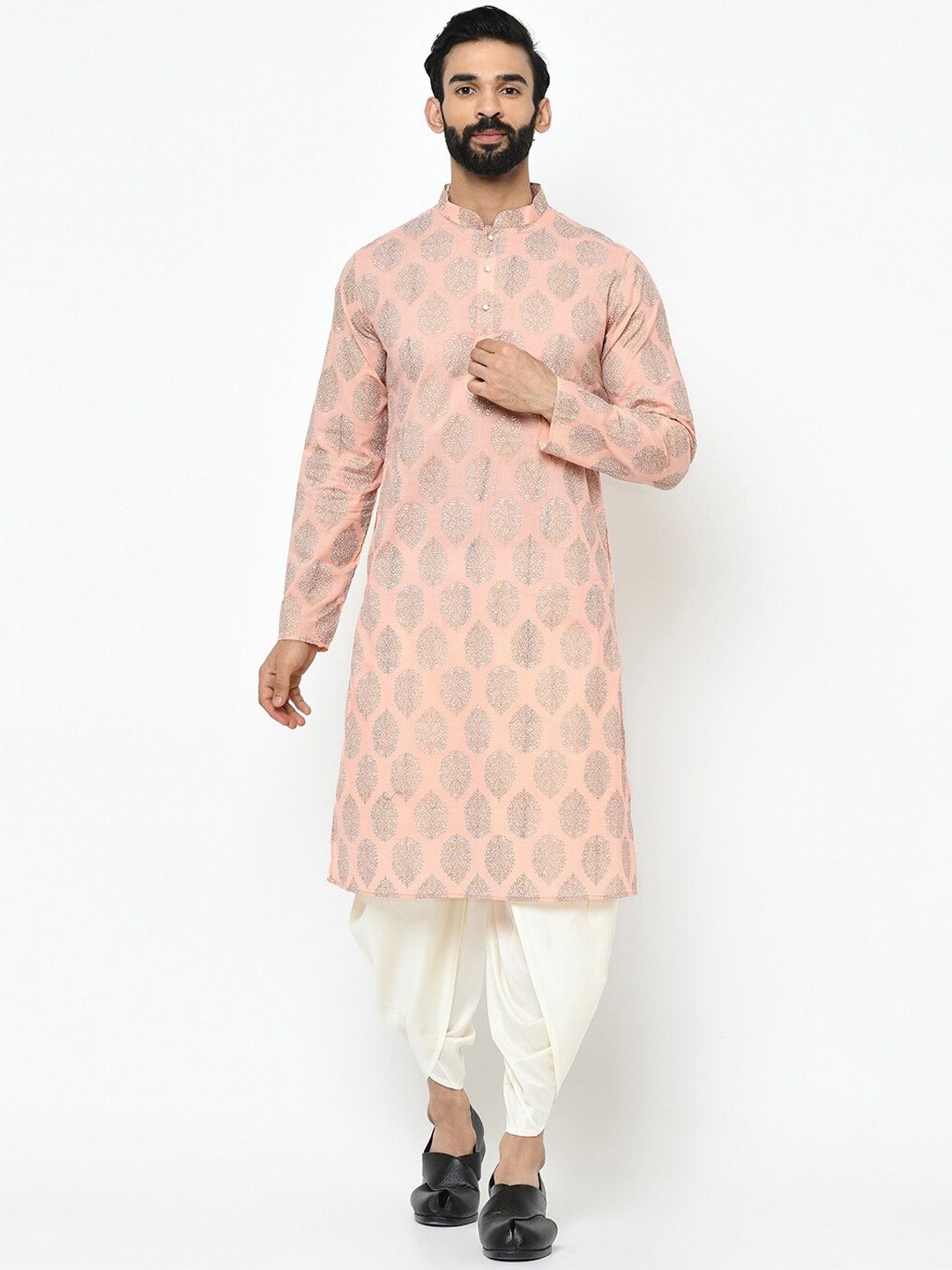 

KISAH Ethnic Motifs Printed Regular Kurta With Dhoti Pants, Peach