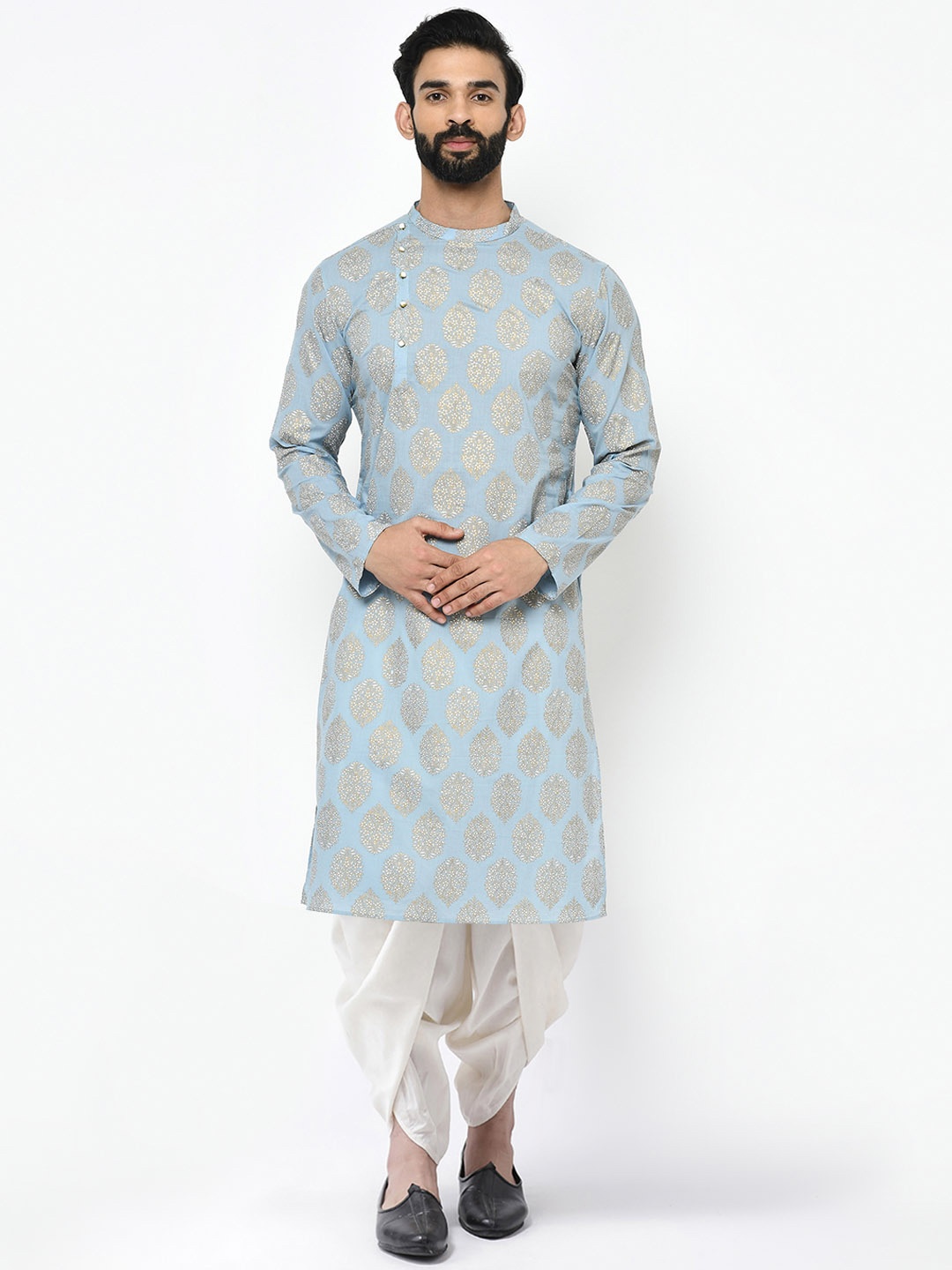 

KISAH Ethnic Motifs Printed Angrakha Kurta with Dhoti Pants, Blue