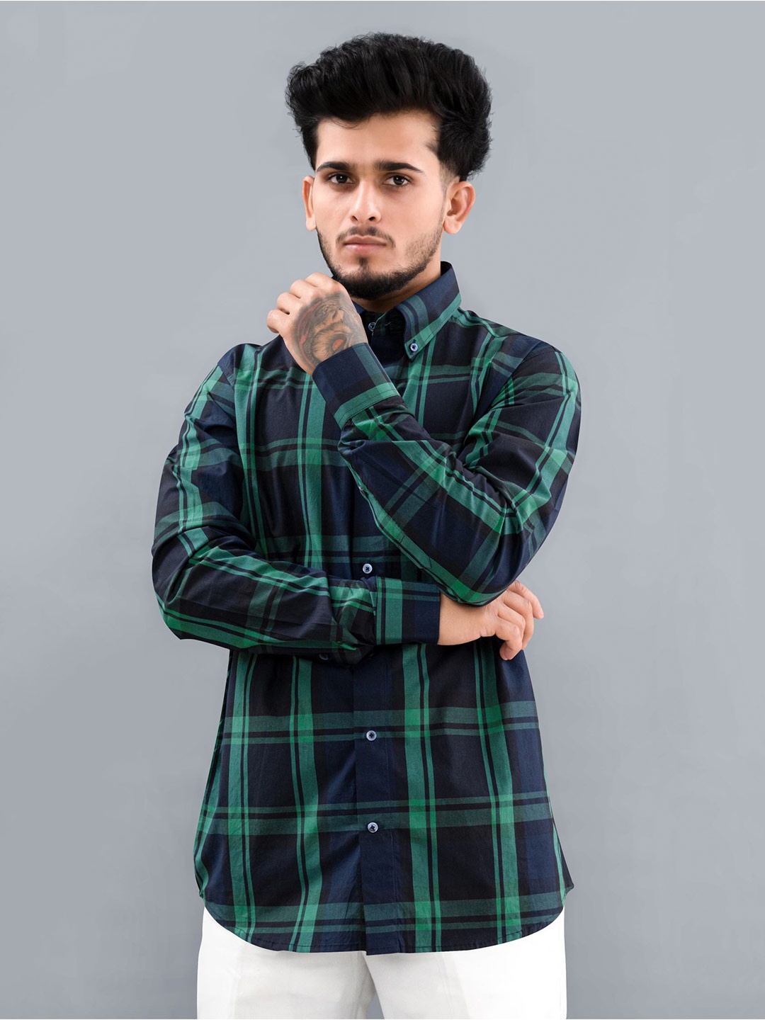 

FRENCH CROWN Tartan Checks Cotton Casual Shirt, Blue