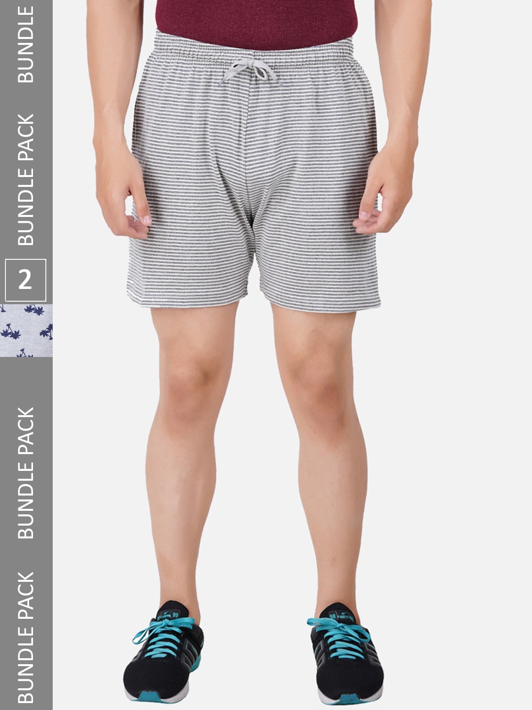 

PRIDE APPAREL Men Pack Of 2 Printed Antimicrobial Pure Cotton Shorts, Grey