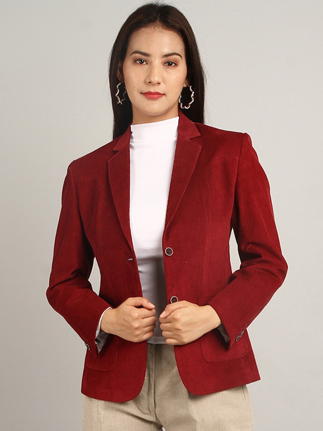 

INDOPHILIA Corduroy Single-Breasted Casual Blazer, Red