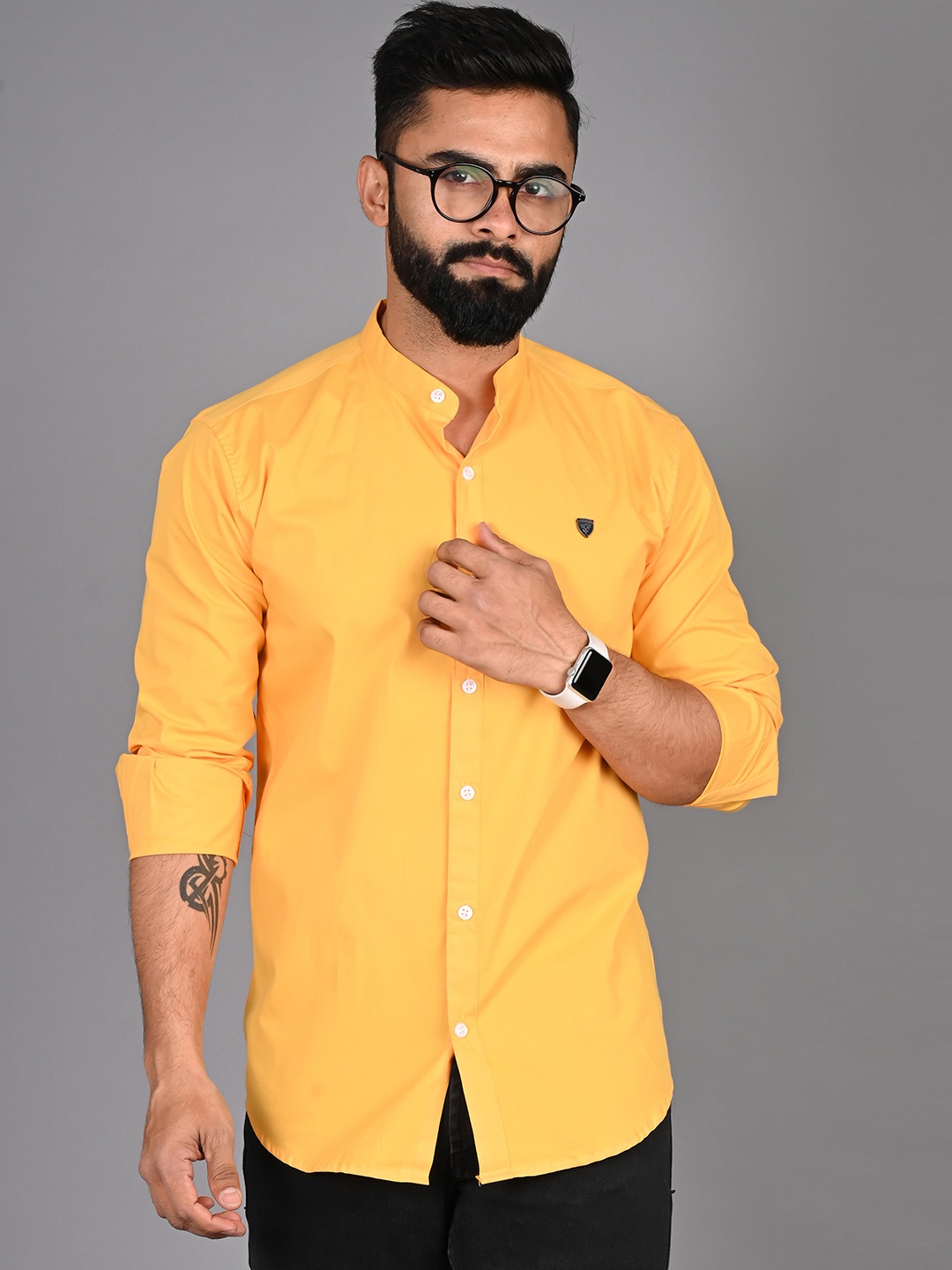 

FUBAR Mandarin Collar Cotton Casual Shirt, Yellow