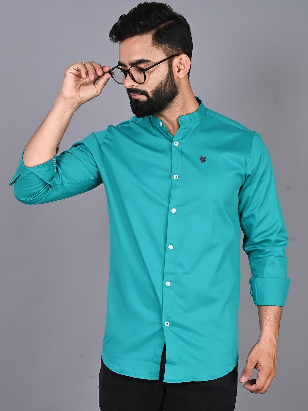 

FUBAR Mandarin Collar Cotton Casual Shirt, Sea green