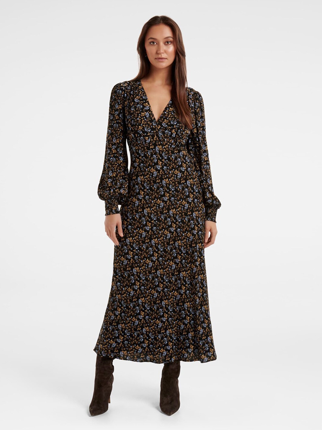 

Forever New Floral Printed Maxi A-Line Dress, Black
