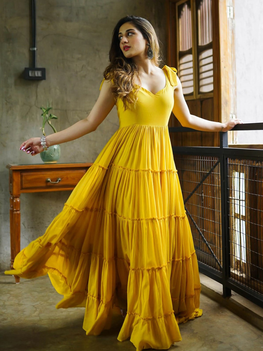 

kasee V-Neck Tiered Maxi Dress, Yellow