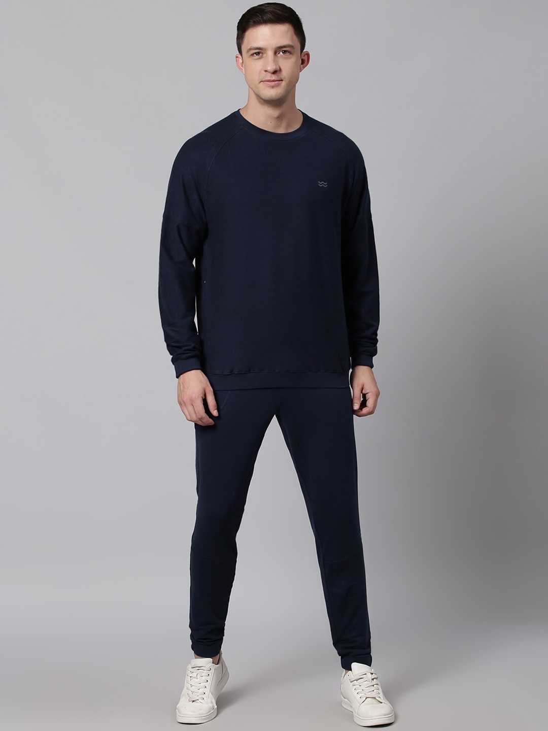 

Slowave Round Neck Pure Cotton Long Sleeves Sweatshirt & Joggers Co-Ords, Navy blue