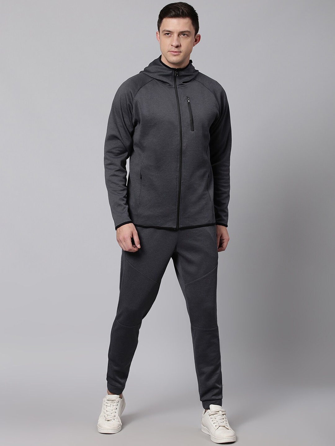 

Slowave Men Hooded Sweatshirt & Jogger Track Suit, Grey melange