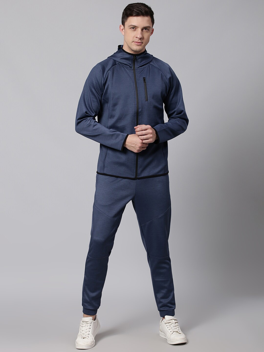 

Slowave Hooded Pure Cotton Sweatshirt & Joggers Tracksuit, Navy blue
