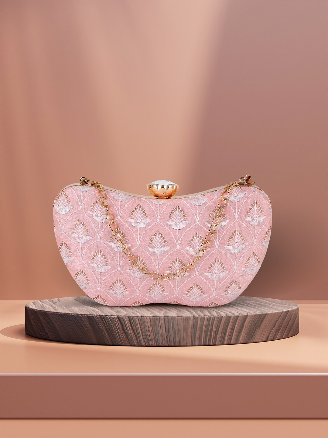 

Anekaant Women Damask Embroidered Faux Silk Clutch, Pink