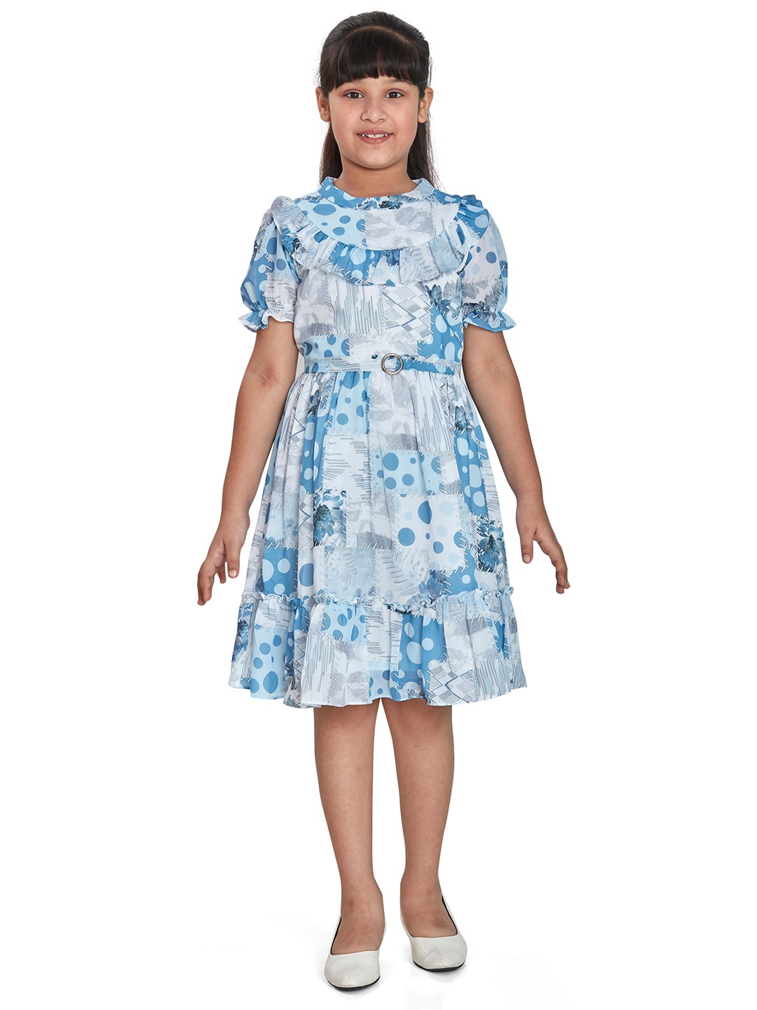 

Peppermint Girls Floral Printed Fit & Flare Dress, Blue