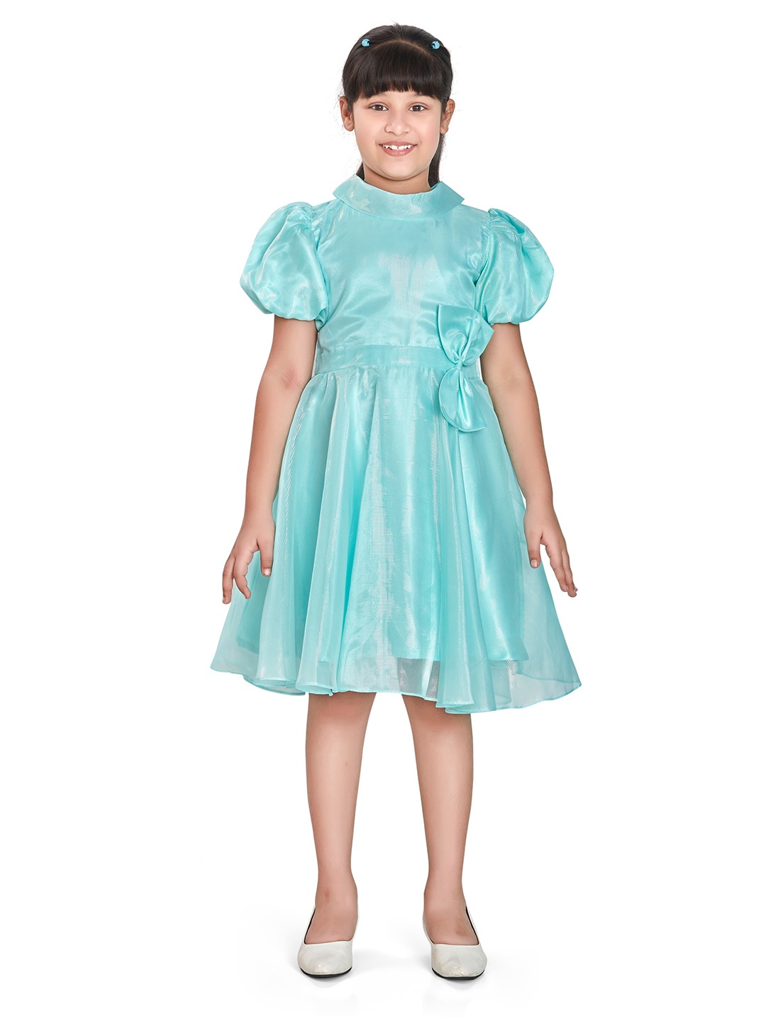 

Peppermint Girls Spread Collar Bow Fit & Flare Dress, Green