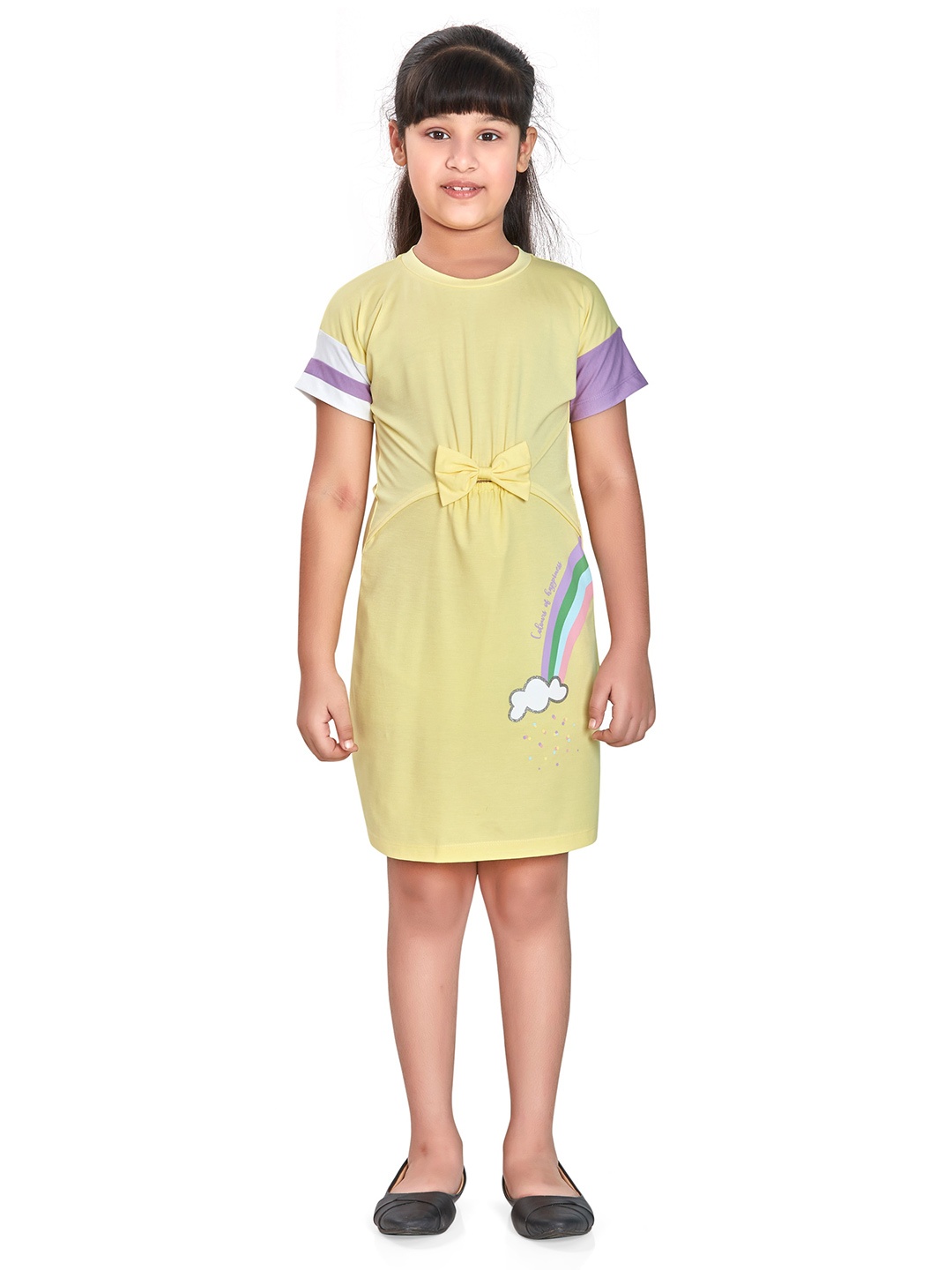 

Peppermint Girls Round Neck Cotton T-shirt Dress, Yellow