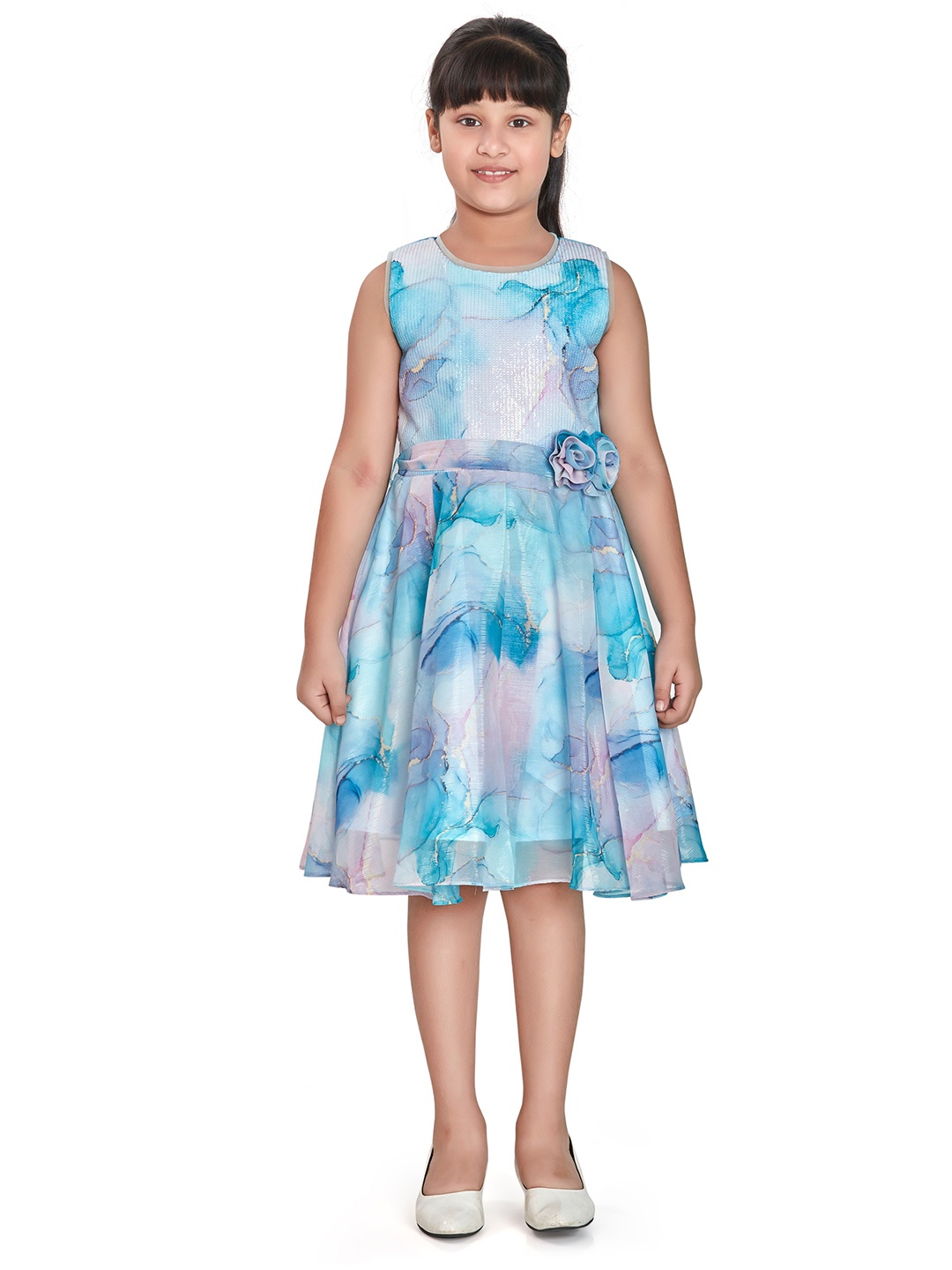 

Peppermint Girls Printed Fit & Flare Dress, Blue