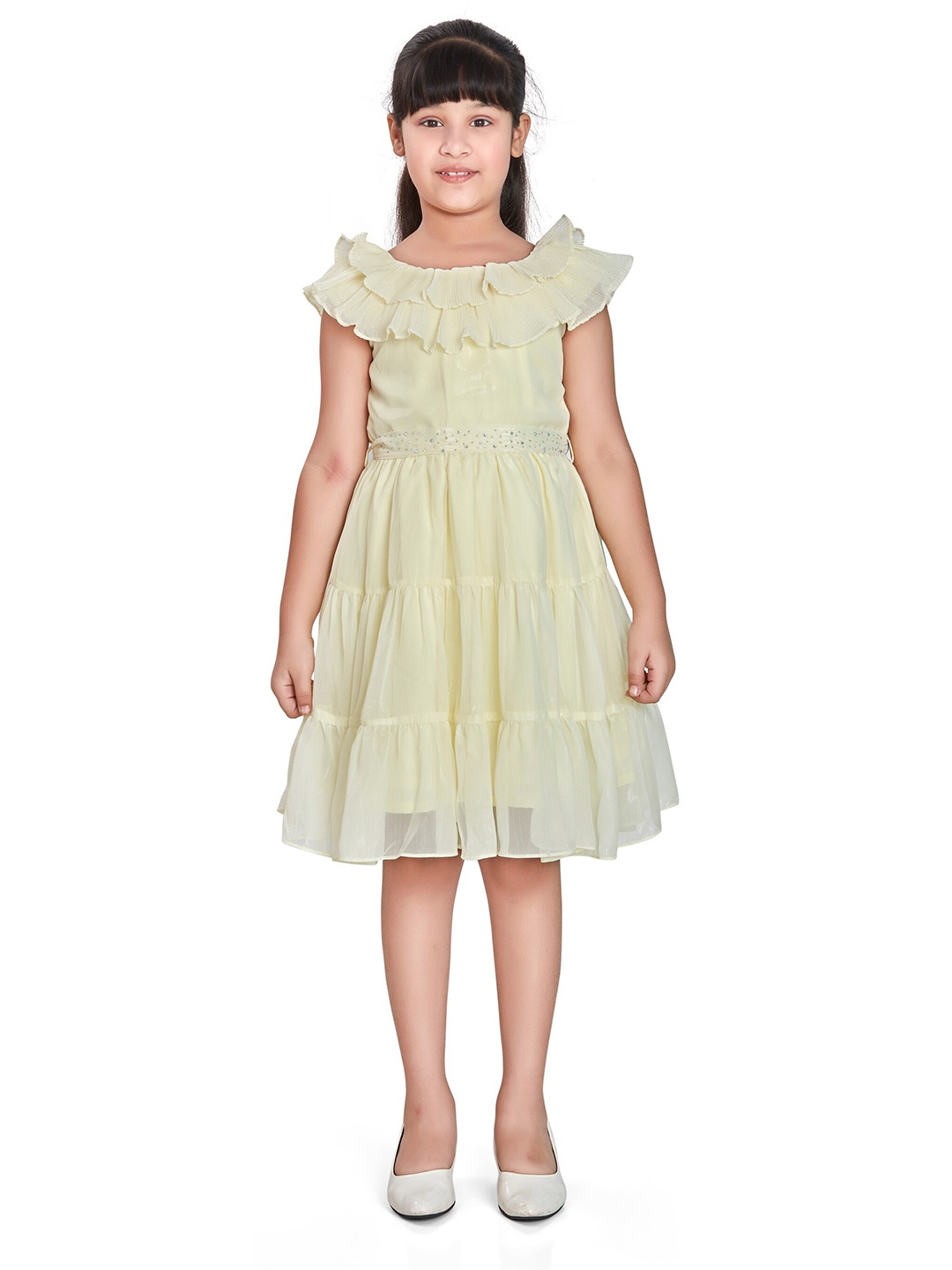 

Peppermint Girls Flutter Sleeve Satin Fit & Flare Dress, Yellow