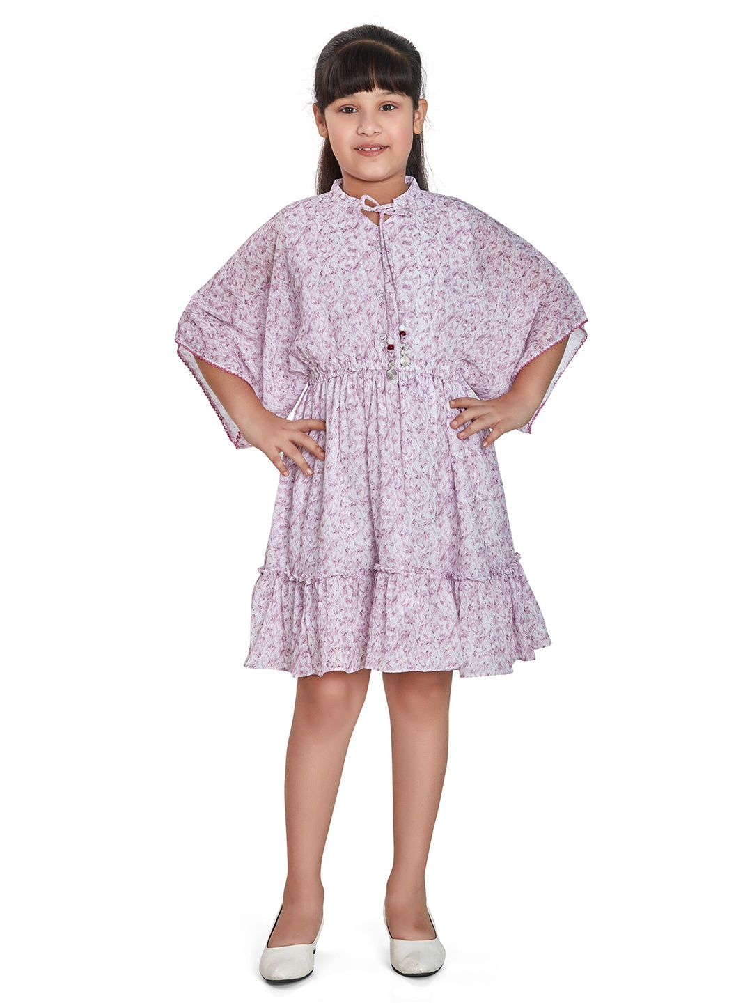 

Peppermint Girls Tie Up Neck Abstract Printed Fit & Flare Dress, Pink