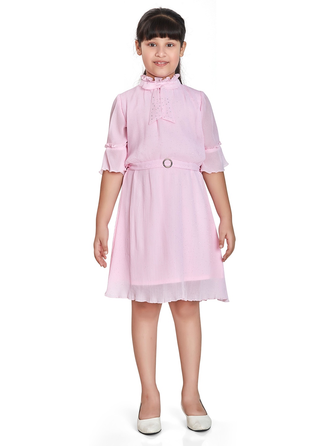 

Peppermint Girls High Neck Satin Fit & Flare Dress, Pink