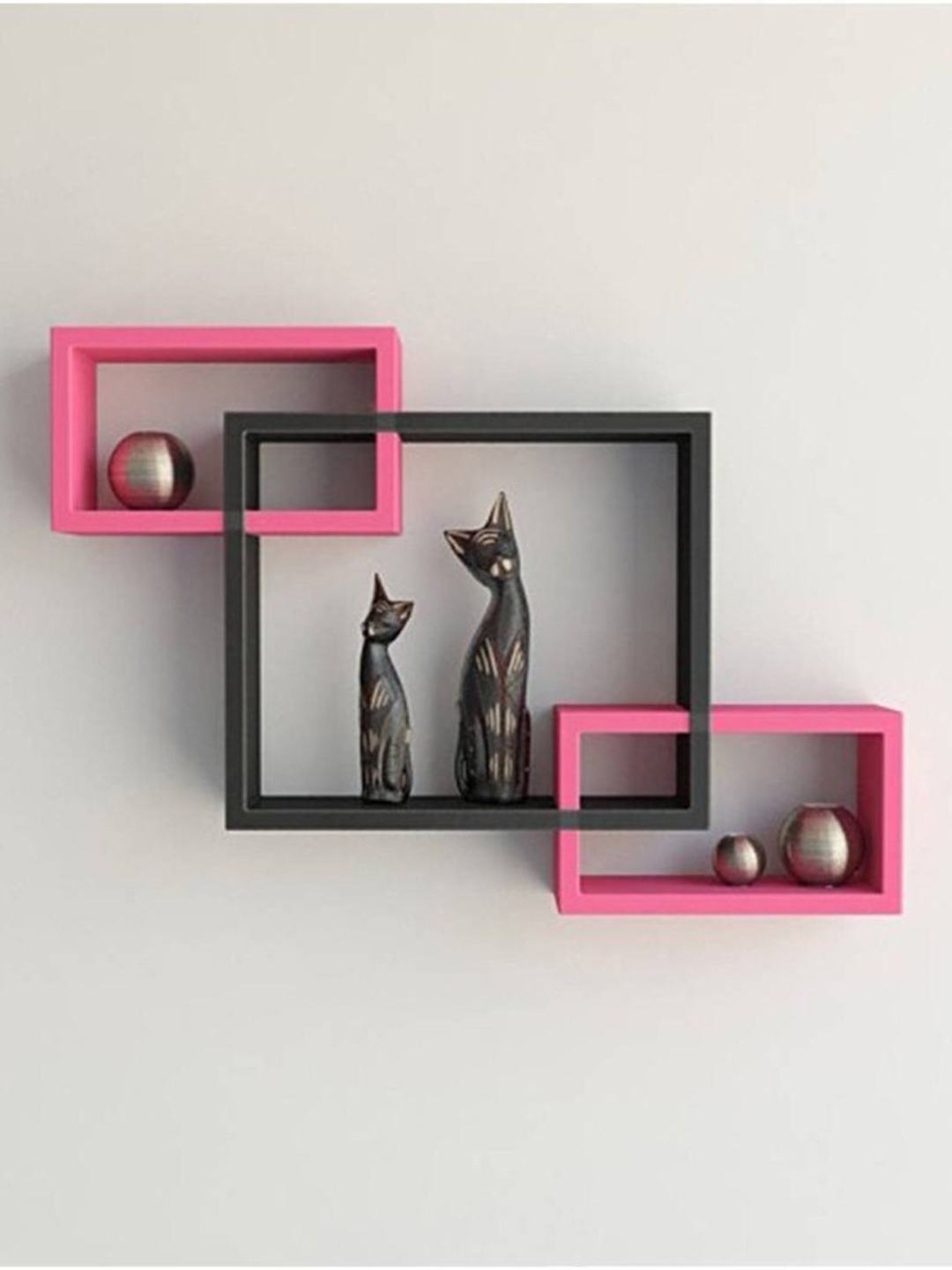 

Home Sparkle Black & Pink 3-Pieces Textured Small Floating Shelves Rack