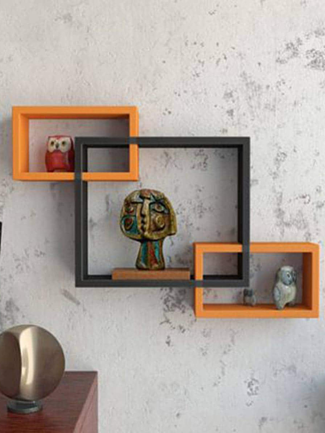 

Home Sparkle Orange-Colored & Black Wooden Interlocking Floating Shelves