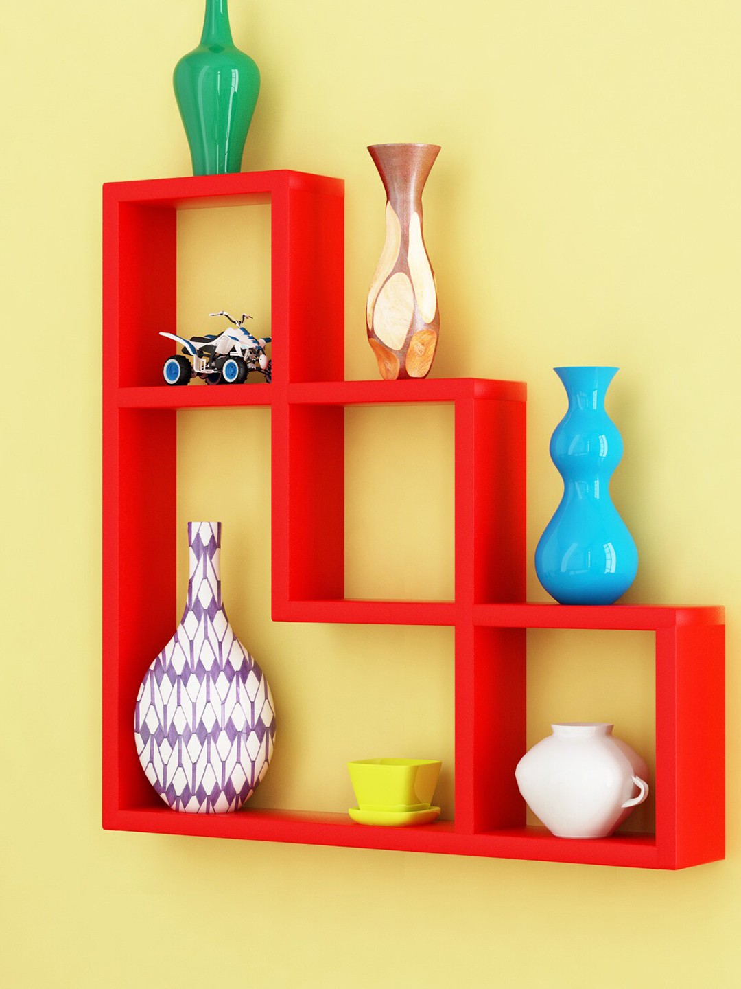 

Home Sparkle Red L-Shaped Wooden Wall Shelf