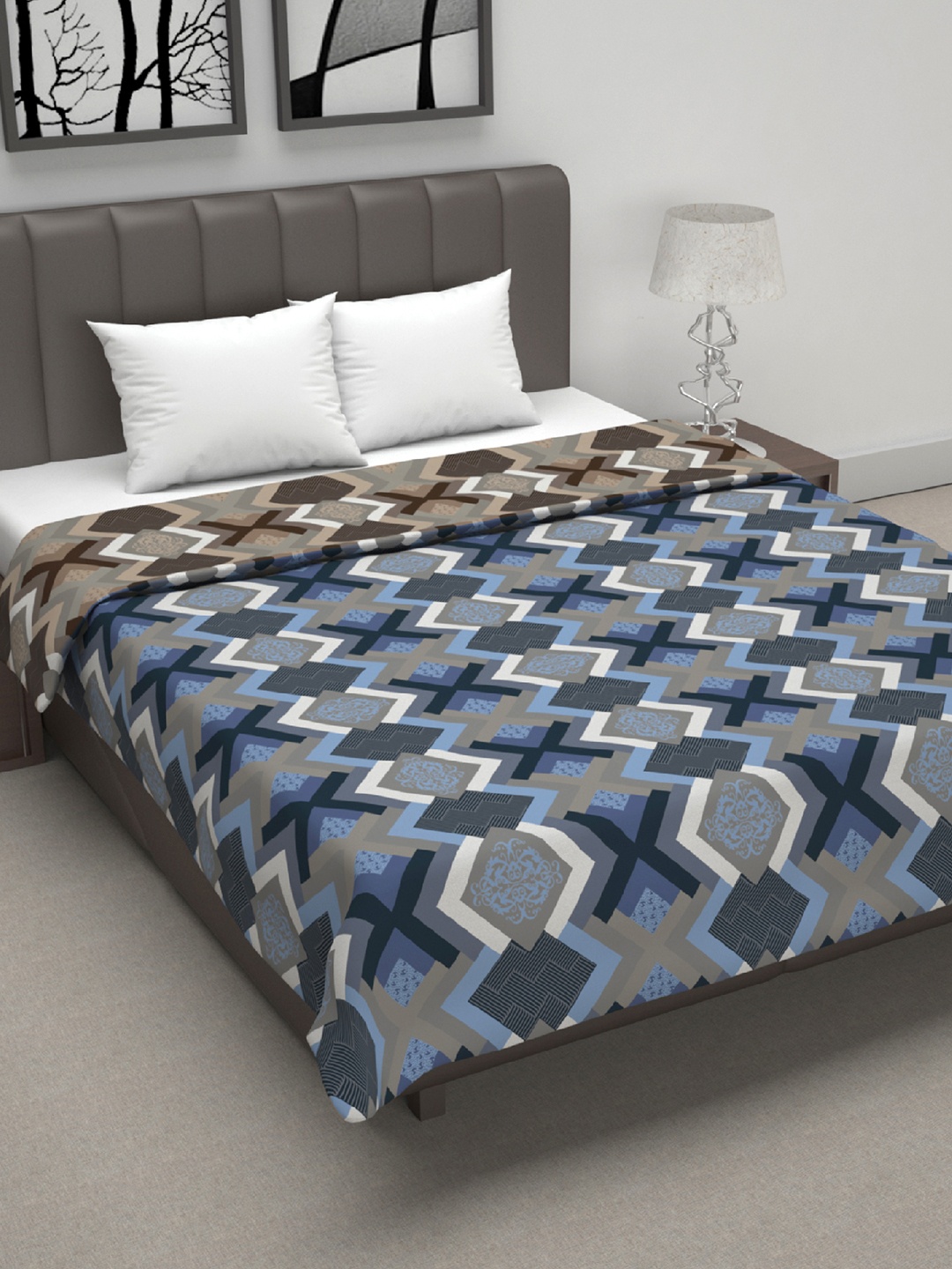 

Divine Casa Alora Blue & Brown Geometric Microfiber AC Room 120 GSM Double Bed Dohar