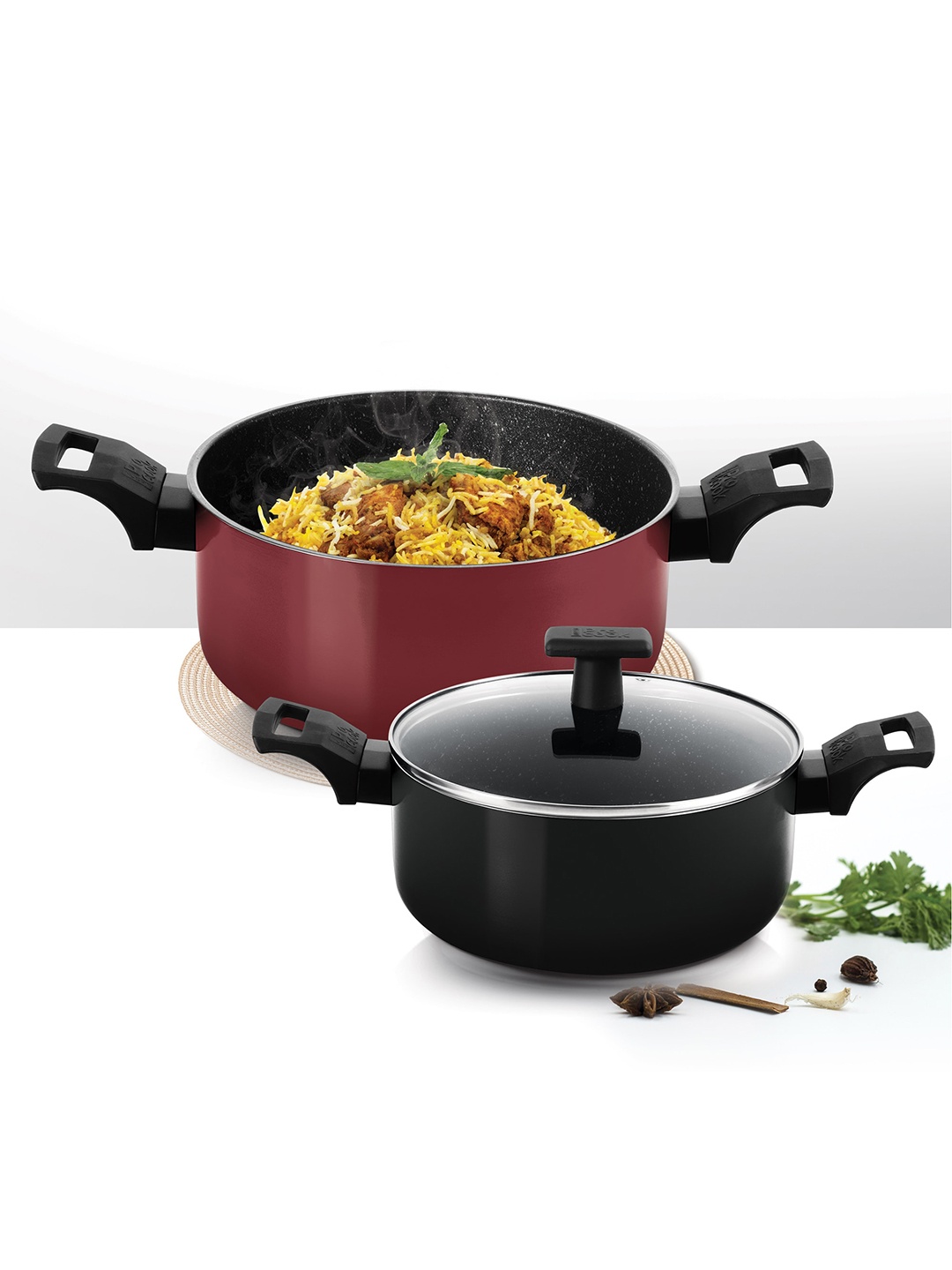 

Milton Pro Cook Granito Burgundy Induction Biryani Pot With Glass Lid 28 cm 7.45 L