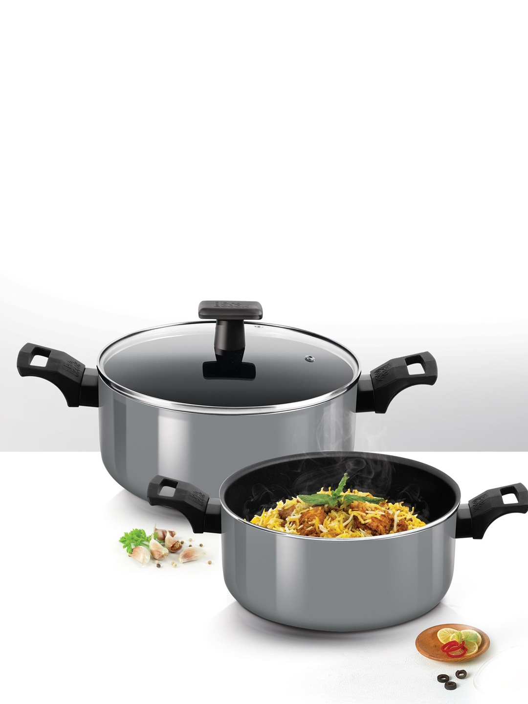 

Milton Pro Cook Blackpearl Grey Biriyani Pot With Glass Lid 24 cm 4.5 L