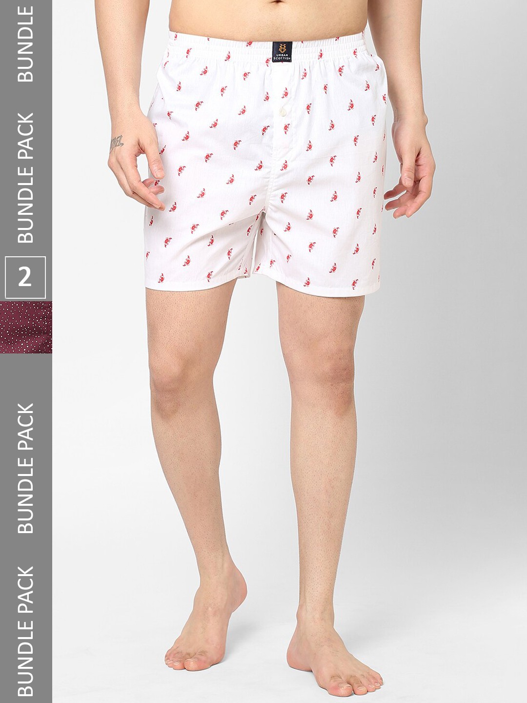 

URBAN SCOTTISH Men Pack Of 2 Printed Pure Cotton Boxer, White