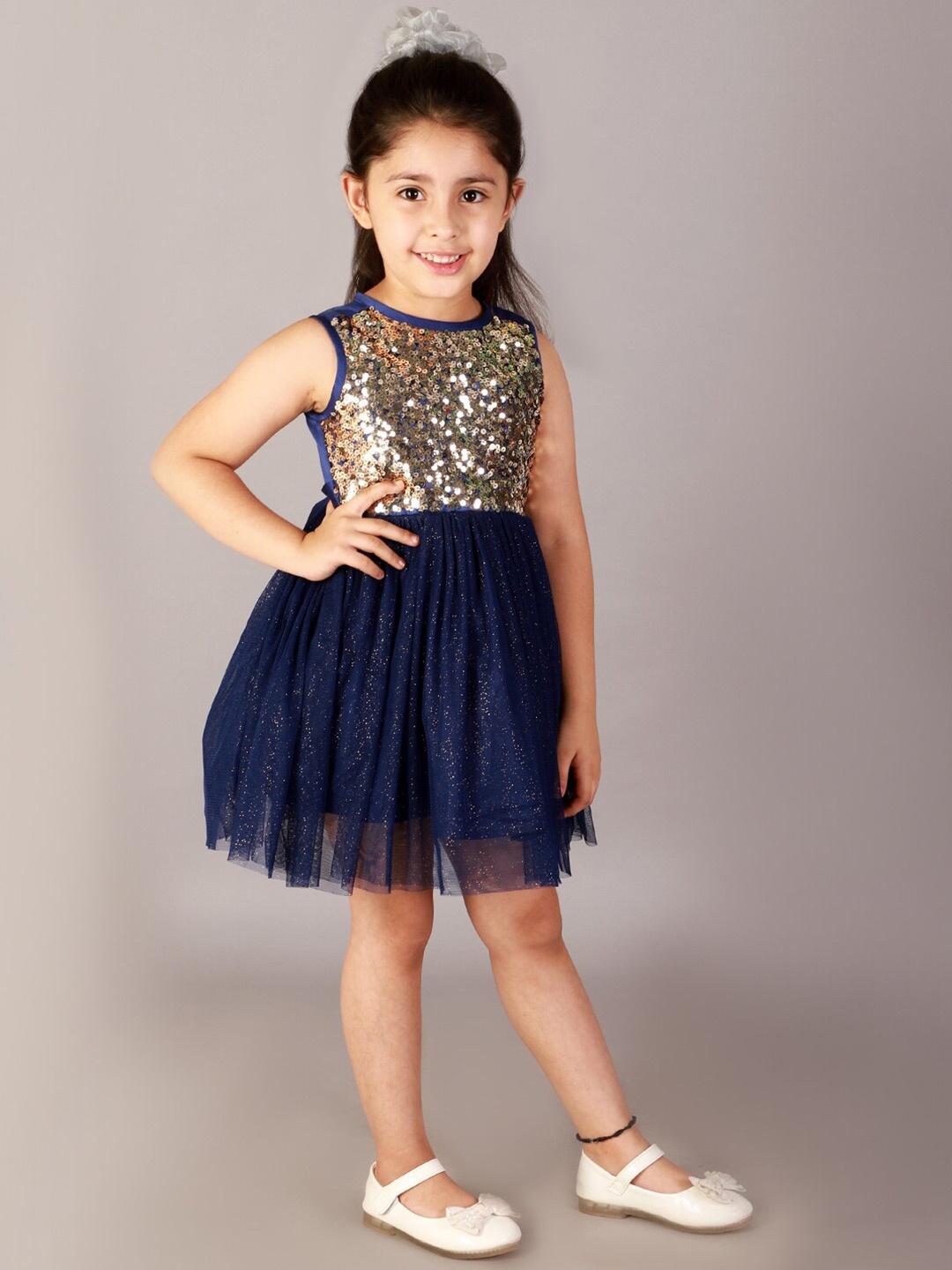 

KidsDew Girls Embellished Net Fit & Flare Dress, Navy blue