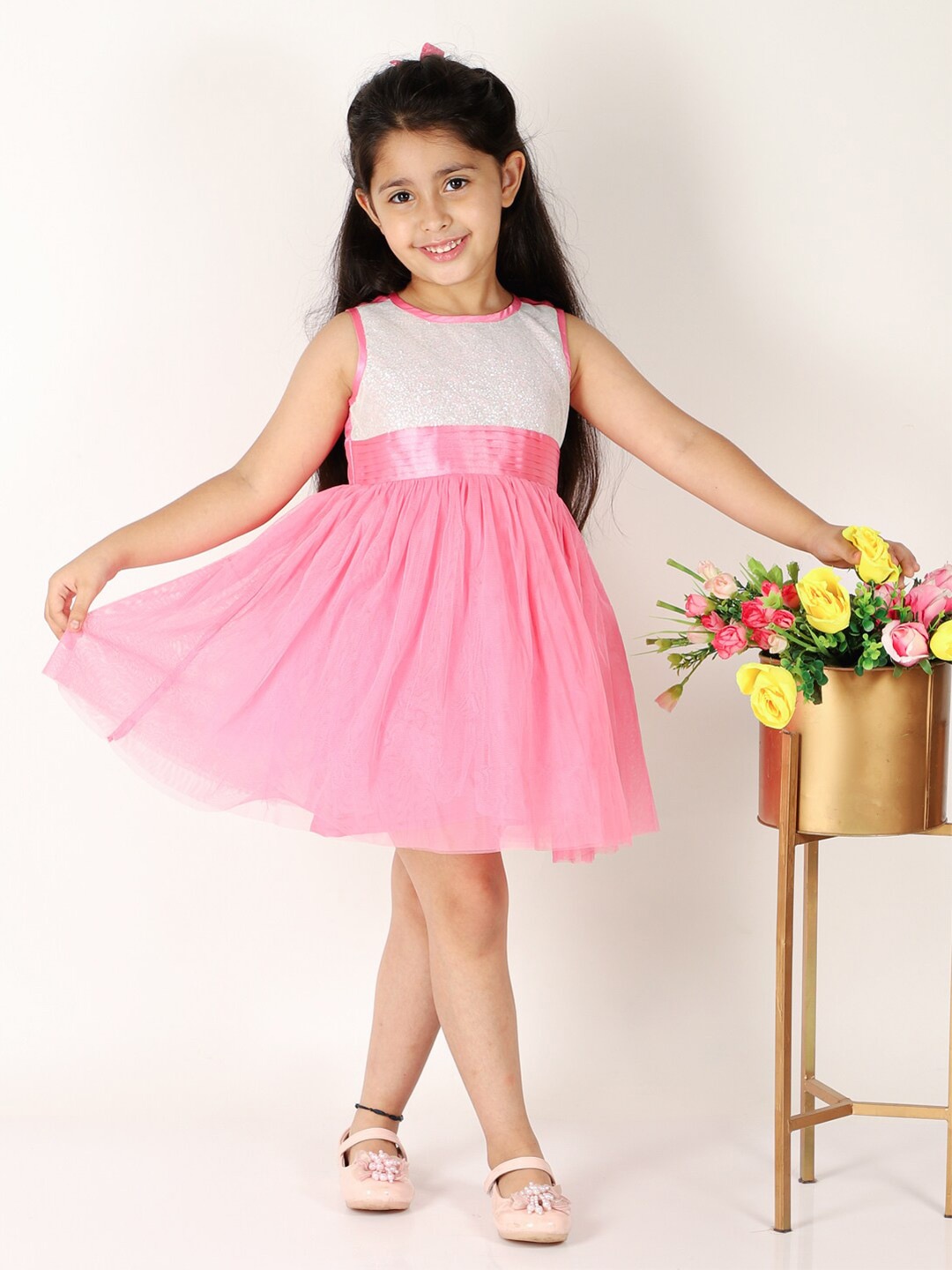 

KidsDew Girls Net Fit & Flare Dress, Pink