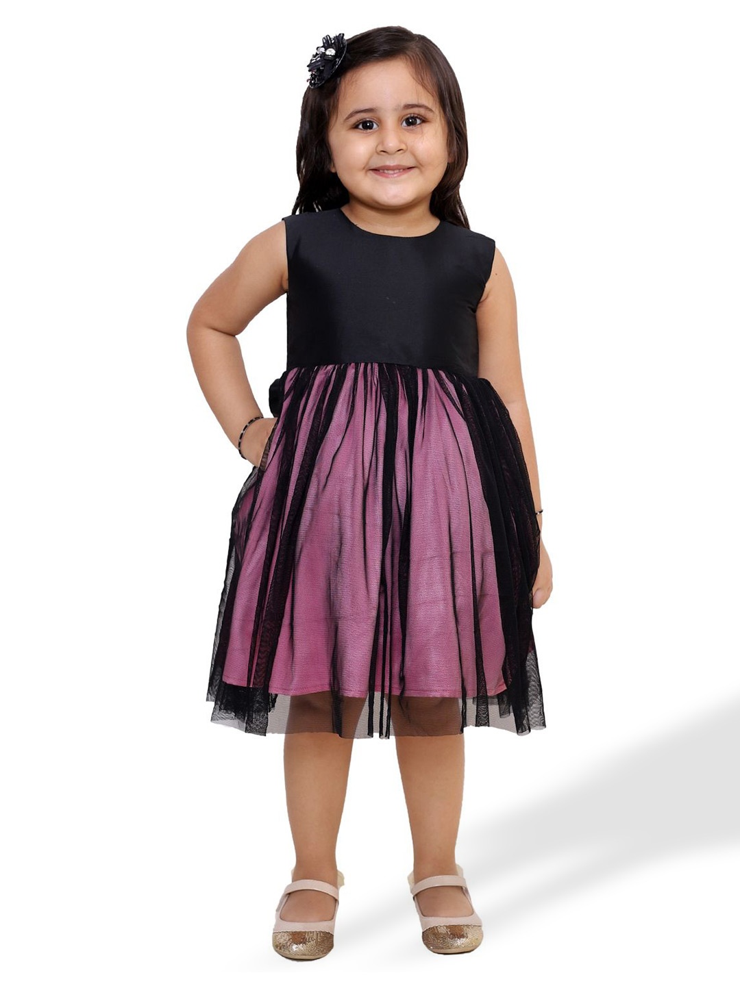 

KidsDew Girls Bow Detail Net Fit & Flare Dress, Black
