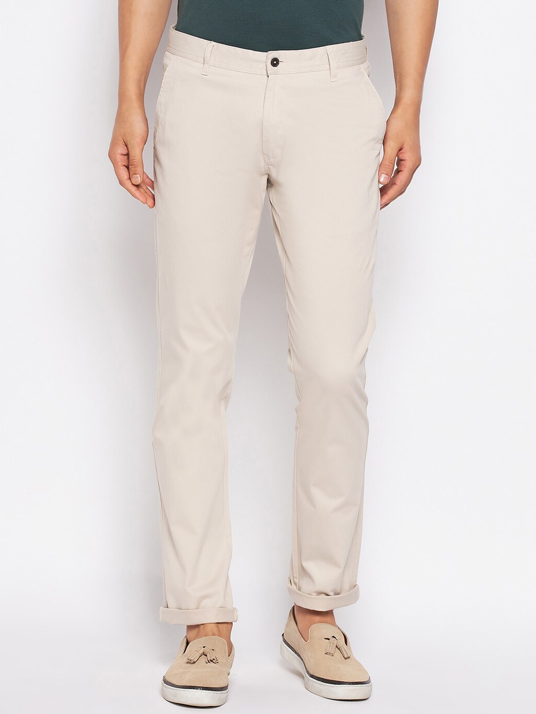 

Duke Men Slim Fit Mid-Rise Cotton Regular Trousers, Cream