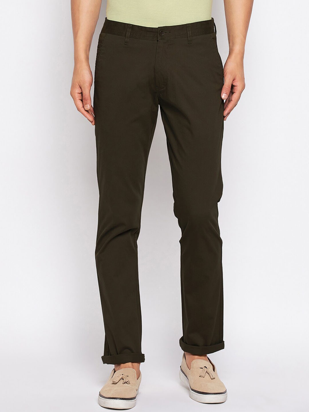 

Duke Men Slim Fit Mid-Rise Cotton Chinos Trousers, Olive