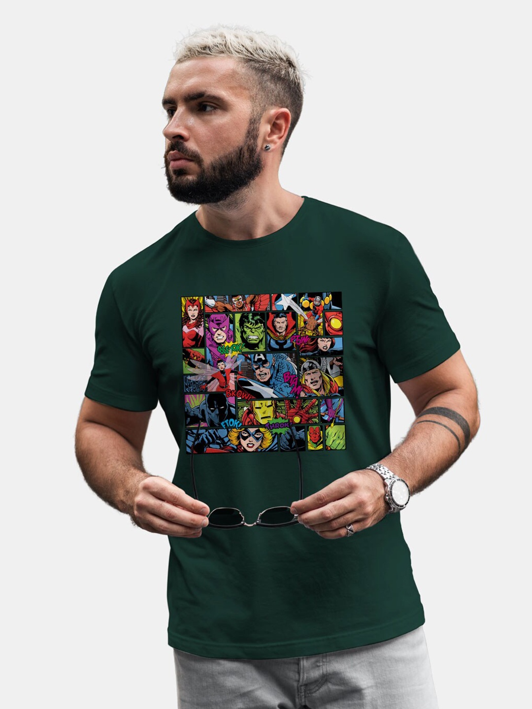 

macmerise Marvel Printed Bio Finish Cotton T-shirt, Green