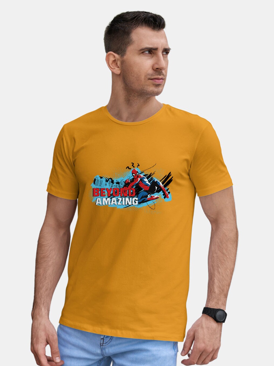 

macmerise Spiderman Printed Bio Finish Cotton T-shirt, Yellow