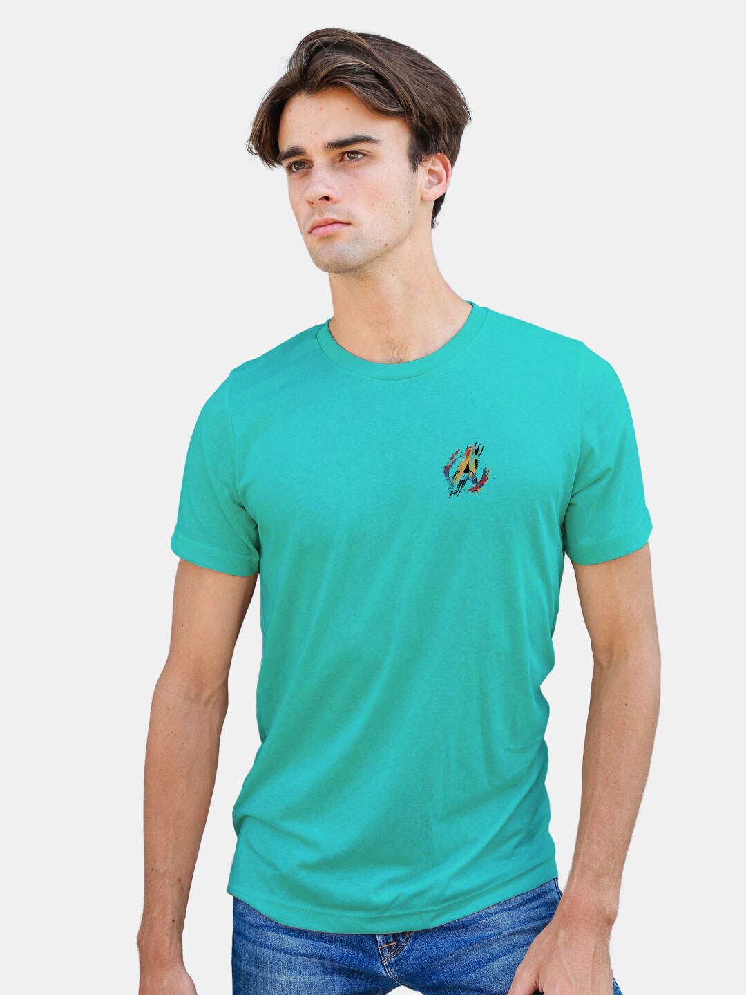 

macmerise Round Neck Bio Finish Cotton T-shirt, Turquoise blue