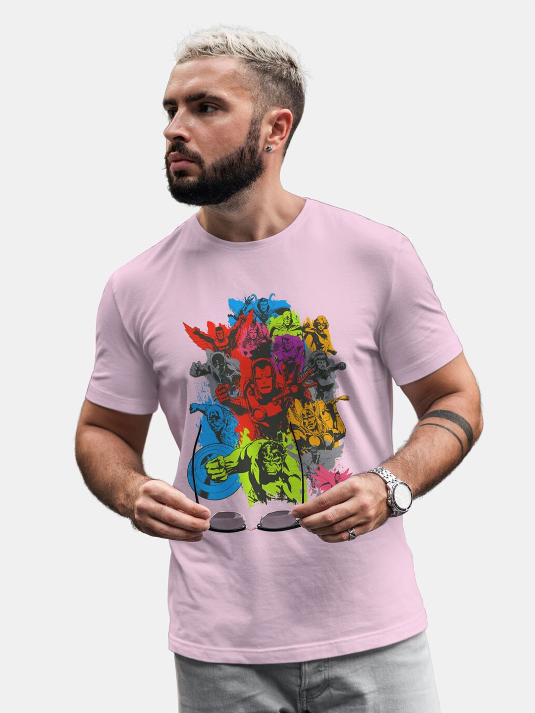 

macmerise Marvel Printed Bio Finish Cotton T-shirt, Mauve