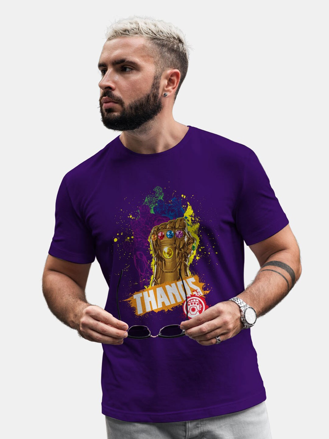 

macmerise Thanos Printed Bio Finish Cotton T-shirt, Purple