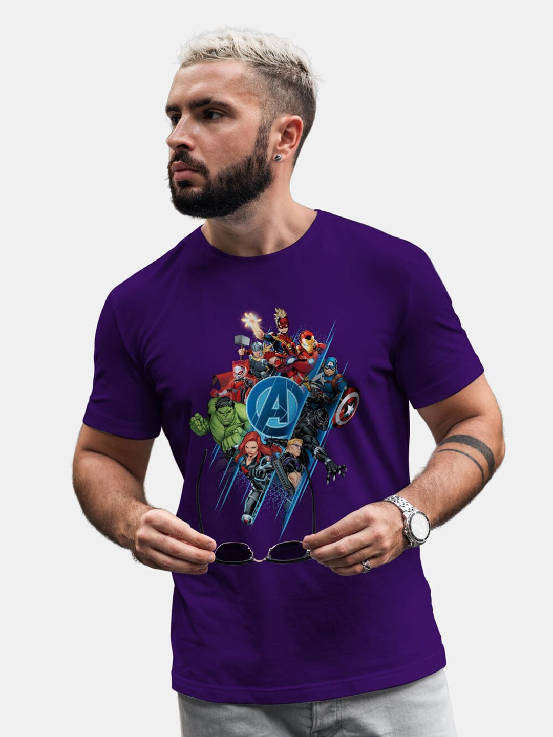 

macmerise Avengers Graphic Printed Bio Finish Cotton T-shirt, Purple
